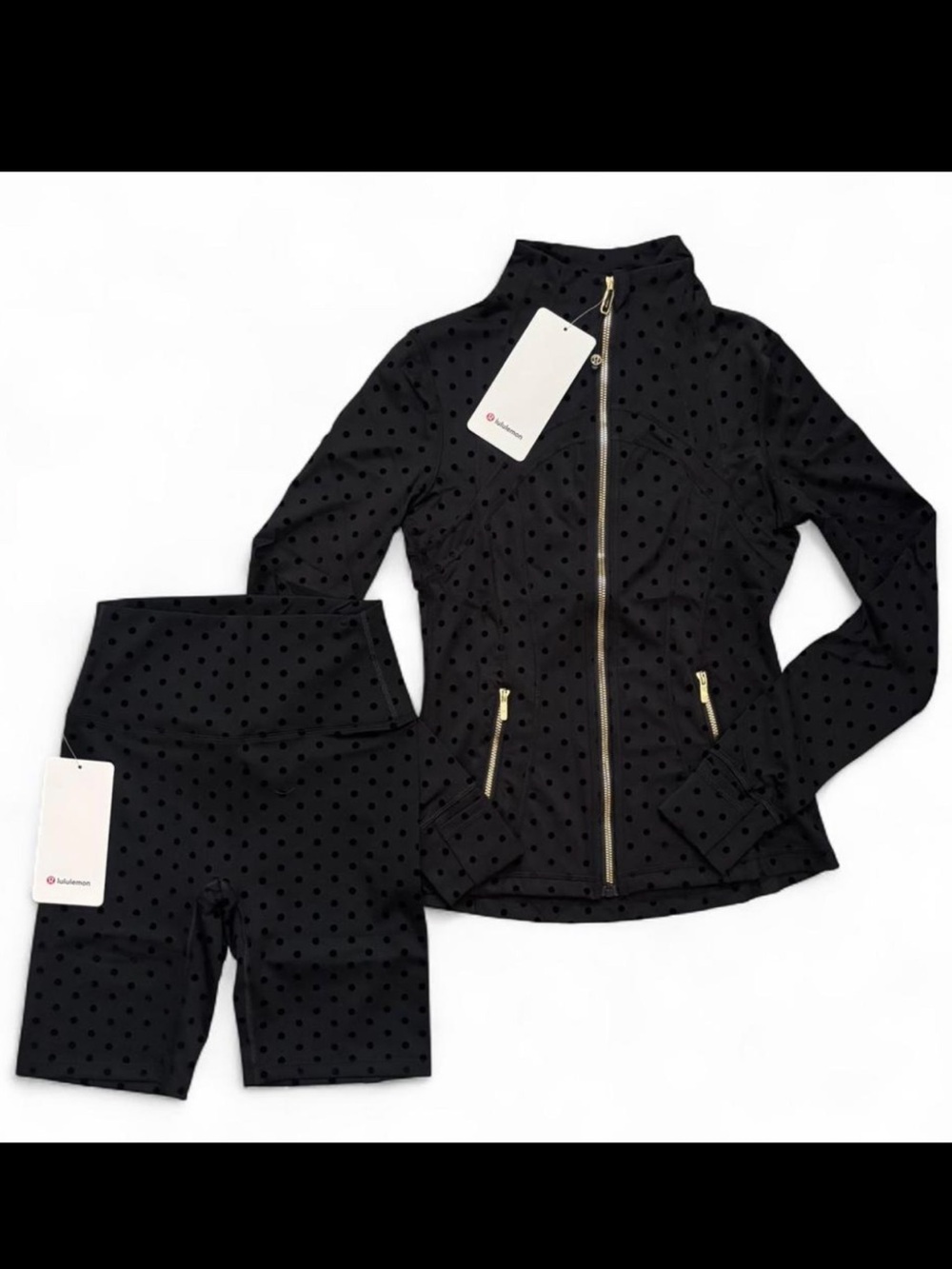 Brand New Lululemon Define Jacket & Shorts Set Black Polka Dot Size 4